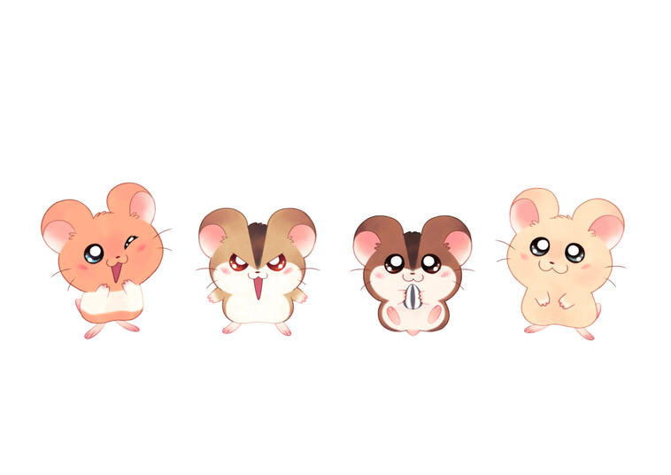 My friend&#39;s hamsters in Hamtaro&#39;s art style.